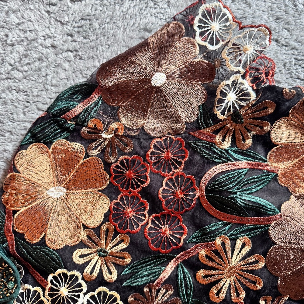 Jade Sky Embroidered Beaded Collar Blouse Floral Size M Cottagecore Whimsy Fairy - Picture 13 of 14